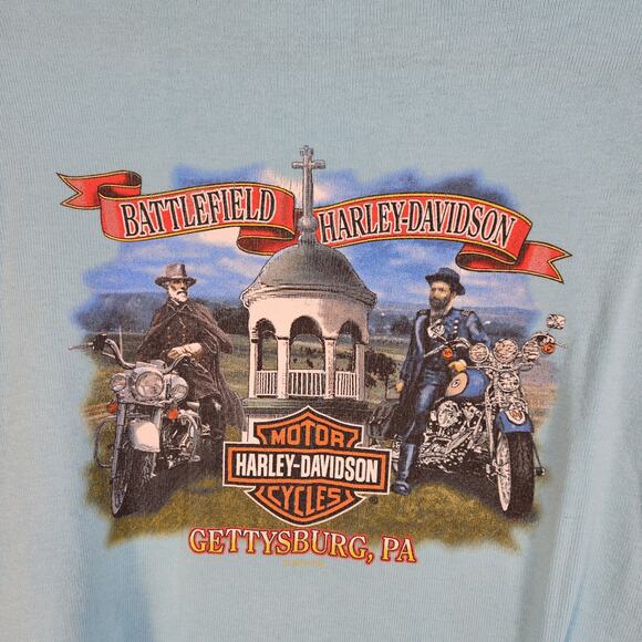 Harley-Davidson Womens Gettysburg Scoop Neck Shirt Large Blue 3/4 Sleeve - Picture 3 of 6